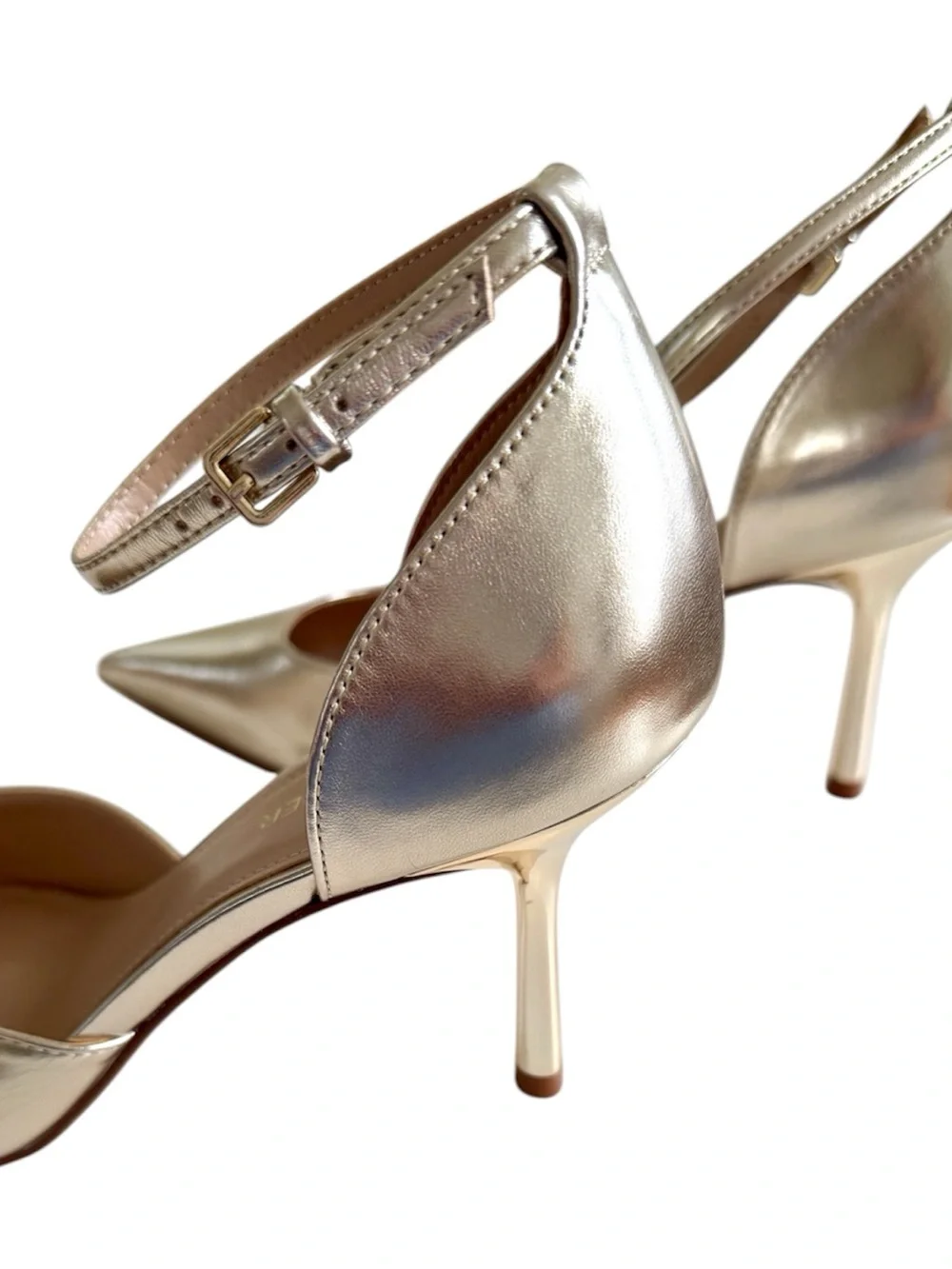Marc Fisher Gold Pointed-Toe Ankle Strap Heels